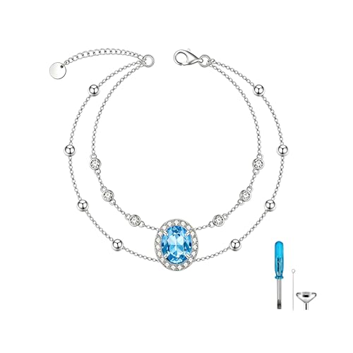 Cremation Urn Bracelets 925 Sterling Silver Double Layered Cremation Ash Bracelet for Ashes with 12 Months Birthstone Urn Jewelry for Women Loved One Animals,Chain Length 7"+2" Extend - color: 12-December