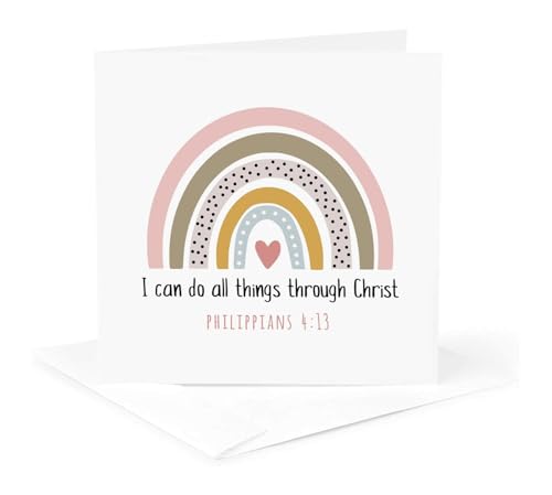 3dRose I Can Do All Things Through Christ Christian Bible Quote Boho Rainbow 1 Greeting Card with envelope - size: 5.5”