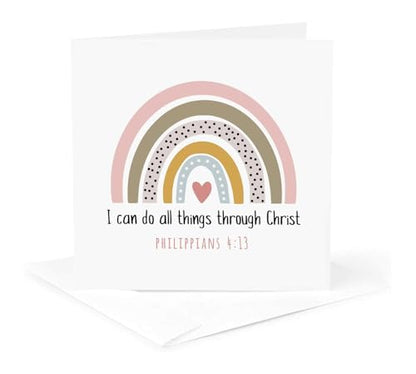3dRose I Can Do All Things Through Christ Christian Bible Quote Boho Rainbow 1 Greeting Card with envelope - size: 5.5”