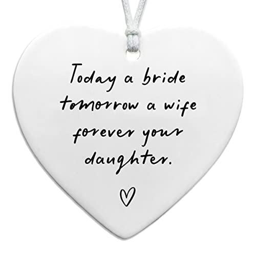 Ceramic Heart Gift for Mother of the Bride, Wedding Keepsake, Double-Sided Design with Hanging Strings, Gift for Mom on Wedding Day from Daughter - color: Today a Bride