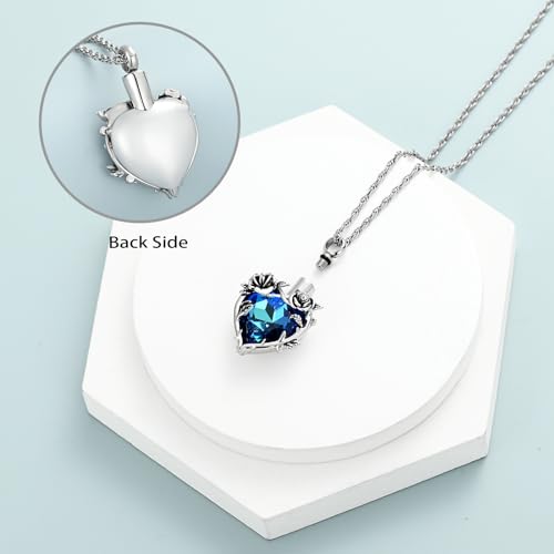 shajwo Cremation Jewelry Rose Flower Heart Urn Necklaces for Ashes for Women Memorial Human Ashes Pendant - color: Blue