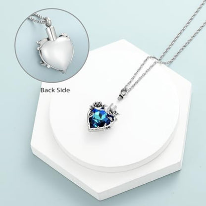 shajwo Cremation Jewelry Rose Flower Heart Urn Necklaces for Ashes for Women Memorial Human Ashes Pendant - color: Blue