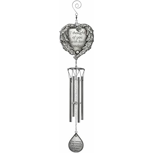 Mom Memorial Wind Chimes with Angel Wings Heart – Sympathy Gift for Loss of Mother – Bereavement Wind Chime for Mom – Pewter Hanging Memorial Decor with Loving Poem for Porch Patio Garden – 23"