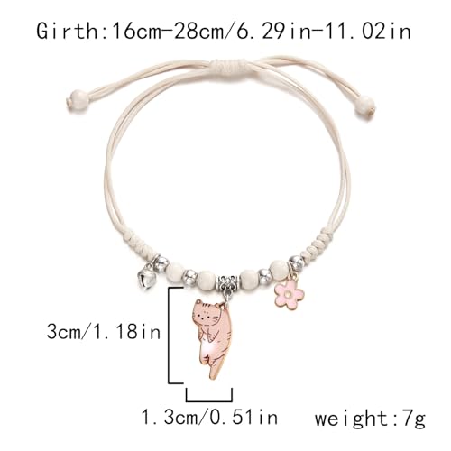 POYAMUSE Lovely Cat and Flower Strand Bracelet - Colorful Beads, Adjustable for Women - color: Ginger white