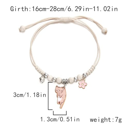 POYAMUSE Lovely Cat and Flower Strand Bracelet - Colorful Beads, Adjustable for Women - color: Ginger white
