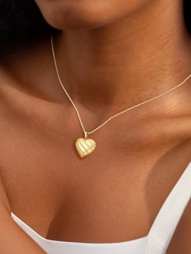 U7 Women Locket Necklace, Heart Photo Lockets Hold Picture, Gift Box Packed - color: 05# Gold Stripe