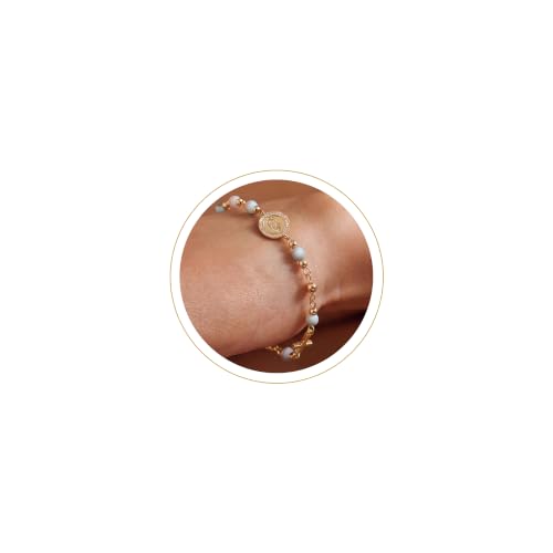 Moodear Cross Bracelet for Women, Dainty Sterling Silver/Gold Plated Gift | Christian Religious Gifts for Teen, Stocking Stuffers, Adjustable Link Bracelets, Sparkling CZ Cross, Non Tarnish Jewelry - color: Virgen's Rosary Cross Bracelet