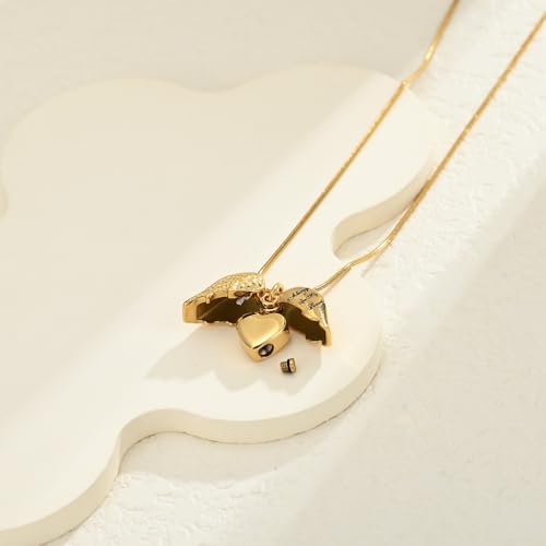 Cremation Jewelry Angel Wing Stainless Steel Heart Urn Necklaces for Ashes Memorial Keepsake Pendant for Women Men - color: Gold