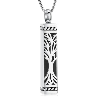 Tree of Life Urn Necklace, Stainless Steel Memorial Ashes Pendant | Tree of Life Cremation Jewelry Stainless Steel Locket Vertical Bar Keepsake Necklace Jewelry for Women Men Human Ashes - color: Silver