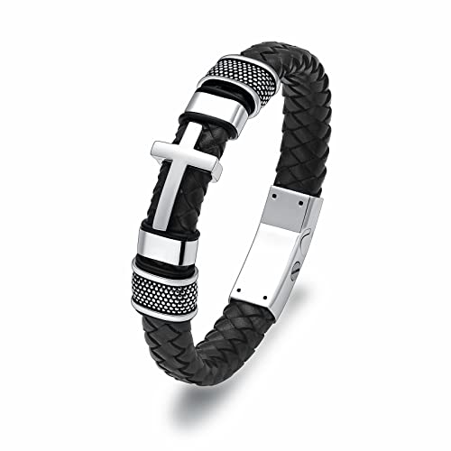 Minicremation Cross Cremation Jewelry Urn Bracelet for Ashes Genuine Leather for Women Men Keepsake Memorial Cuff Bangle Braided Wristband Bracelet for Men - color: Silver-A, size: 20cm/7.87"