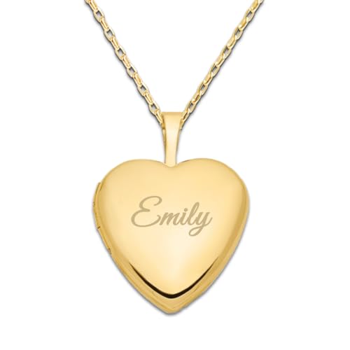 Cherished Moments .925 Sterling Silver or 14K Gold-Plated Engraved Heart Locket Necklace for Little Girls, Teens, or Women - style: Gold-14 inch