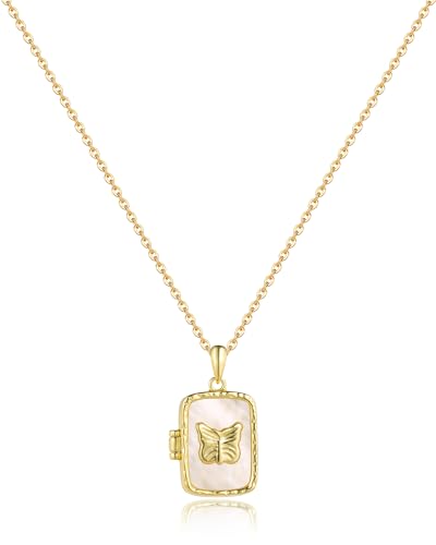 YOUFENG Love Heart Flower Locket Necklace that Holds Pictures Photo Locket Birthday Gifts - style: Square Butterfly Locket