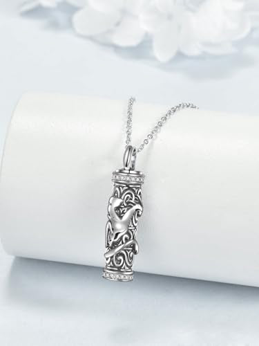 TOUPOP Tree of Life Cremation Jewelry Urn Necklace for Ashes for Women Men 925 Sterling Silver Cylinder Urn Pendant Necklaces for Human Ashes of Loved Ones Keepsake Memorial Gifts - style: 7-Dragon