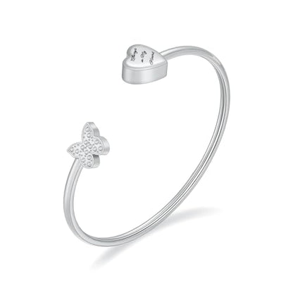 Heart Cremation Bracelets for Ashes Crystal Butterfly Urn Bracelets Stainless Steel Openable Cuff Bangle Memorial Keepsakes Jewelry for Men Women - color: Customize