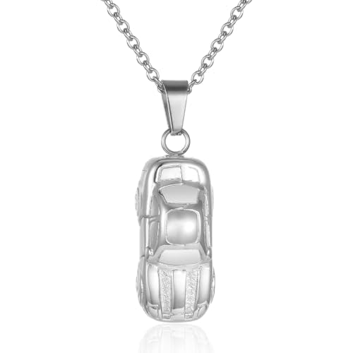 Stainless Steel Car Cremation Necklaces For Ashes Of Loved Ones Memorial Urn Pendant Holder Keepsake Remembrance Jewelry For Women Men - color: Silver