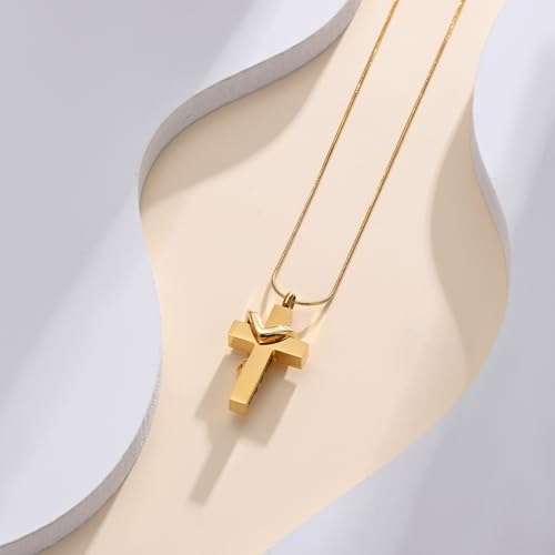 Cross Cremation Jewelry Urn Necklace for Human Ashes for Women Men With Me Always Memorial Ashes Keepsake Pendant - color: Gold