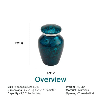 Starry Night Blue Keepsake Cremation Urn for Ashes, Aluminum, Blue Urn, Keepsake Sized Cremation Urn, 3 Inches High - color: Starry Night