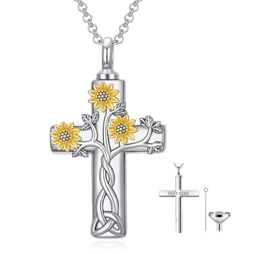 Cross Urn Necklace for Ashes 925 Sterling Silver Cremation Jewelry with Funnel Filler Kit Ashes Necklace for Human Women Girl Pets - color: G_Life of Tree Urn Necklace, style: Personalized