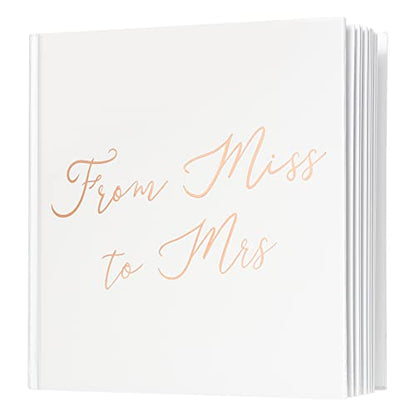 Calculs From Miss To Mrs Picture Book for Instax Film, Polaroid Bridal Shower Guest Book Blank Pages Bride To Be Scrapbook, 8.5” Square White Cover Rose Gold Script - style: Latin