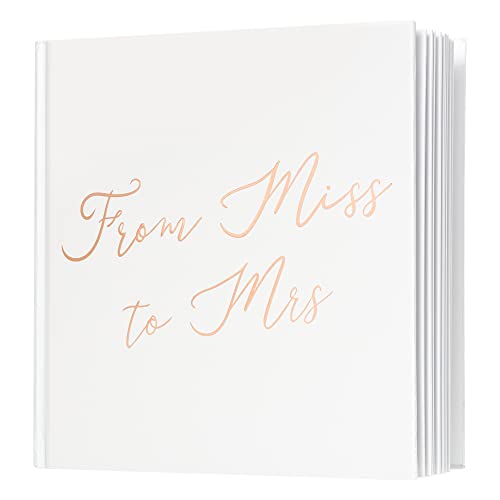 Calculs From Miss To Mrs Picture Book for Instax Film, Polaroid Bridal Shower Guest Book Blank Pages Bride To Be Scrapbook, 8.5” Square White Cover Rose Gold Script - style: Latin