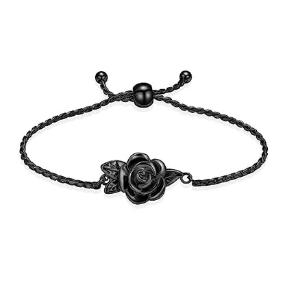 Minicremation Women's Adjustable Rose Urn Bracelet Ashes Holder Memorial Elegant Link Chain Keepsake Cremation Bangle to Hold Ashes - color: Black-B