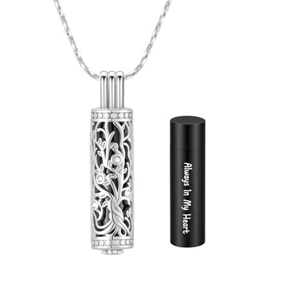 Cylinder Urn Necklace Crystal Tree of Life Cremation Jewelry Pendant for Women Men Vial Cremation Ash Pendant Loved One Memorial Jewelry with Mini Keepsake Urn Ash - Always In My Heart - color: Silver-Black-Always In My Heart