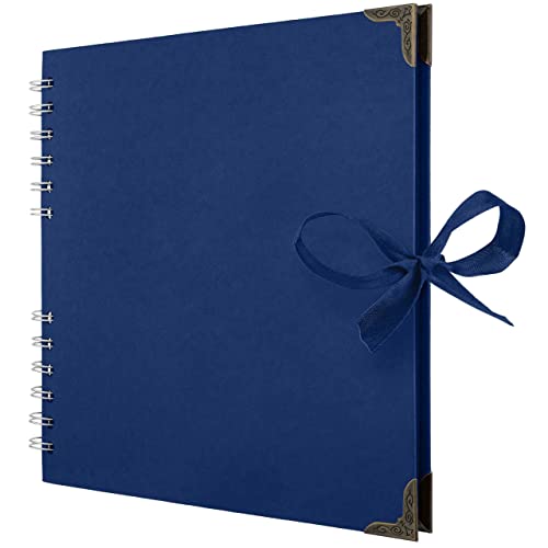 Bstorify Square Scrapbook Photo Albums 8 x 8 Inch Blue Hardcover with Ribbon Closure - Ideal for Scrapbooking, Art & Craft Projects | Hardcover with Thick Kraft Paper, Ideal for Your Scrapbooking Albums, Art & Craft Projects (Blue, 8 x 8 Inch) - color: Bl
