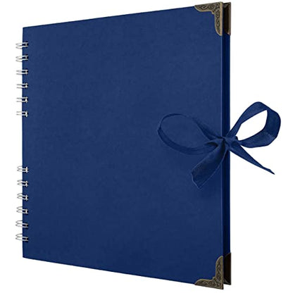 Bstorify Square Scrapbook Photo Albums 8 x 8 Inch Blue Hardcover with Ribbon Closure - Ideal for Scrapbooking, Art & Craft Projects | Hardcover with Thick Kraft Paper, Ideal for Your Scrapbooking Albums, Art & Craft Projects (Blue, 8 x 8 Inch) - color: Bl