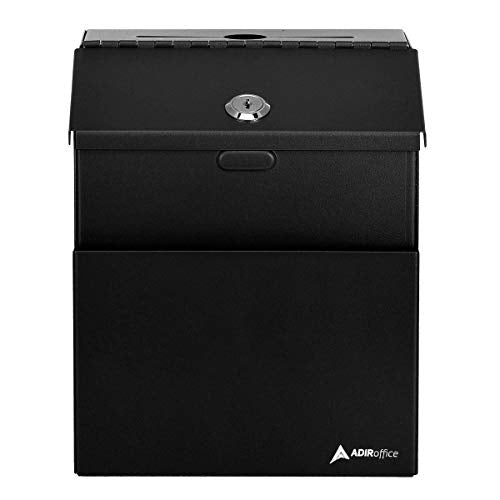 Adir Suggestion Box with Slot and Lock with 25 Comment Cards and Label Stickers, Black