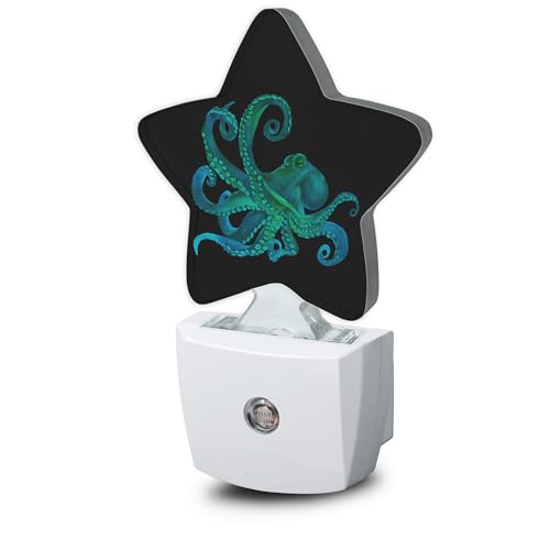 Green Octopus Night Light Plug-in Dusk to Dawn Smart Sensor White Led Nightlight for Bedroom Bathroom Kitchen Hallway Stairs Energy Efficient Decor Desk Lamp - color: Green Octopus