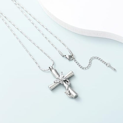 Imrsanl Cross with Butterfly Urn Necklaces for Ashes for Women - color: Silver White