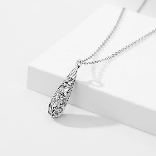 Sterling Silver Tree of Life Flower Celtic Cremation Ashes Urn Pendant Necklace for Women - color: Tear *Bee