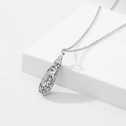 Sterling Silver Tree of Life Flower Celtic Cremation Ashes Urn Pendant Necklace for Women - color: Tear *Bee
