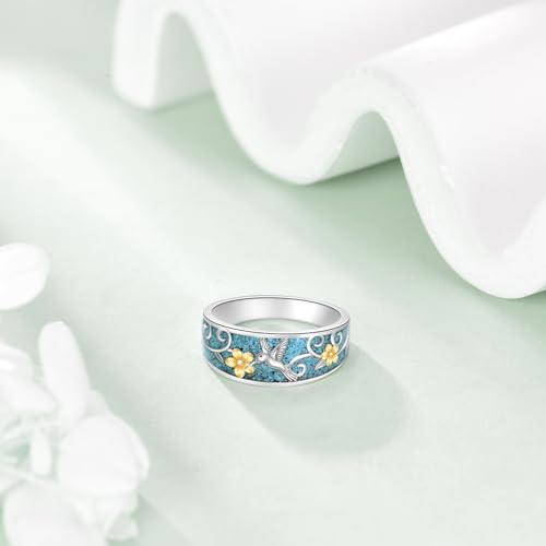 ONEFINITY Turquoise Rings S925 Sterling Silver Turquoise Ring Jewelry Gift For Women Men - size: 8, style: Hummingbird