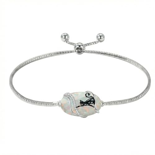 Hummingbird/Bee/Black Cat/Butterfly/Dragonfly Bracelet 925 Sterling Silver Opal Bracelet Opal Jewelry Gifts for Women Mom Wife - style: Black Cat
