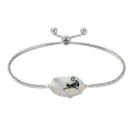 Hummingbird/Bee/Black Cat/Butterfly/Dragonfly Bracelet 925 Sterling Silver Opal Bracelet Opal Jewelry Gifts for Women Mom Wife - style: Black Cat