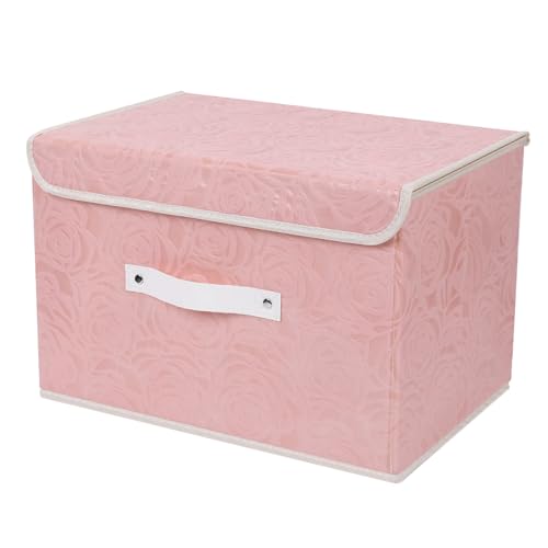 ANMINY Fabric Storage Box Bins with Lids, Rose Print, Pink, Medium | Keepsake Memory Storage, Nonwoven Fabric, PP Board Frame, Washable, PU Handles, Foldable Stackable, Decorative, 13"x9"x7.9" - size: Medium (Pack of 1)