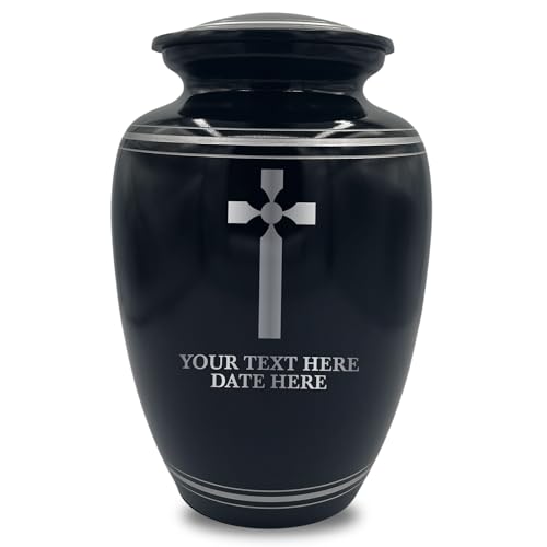 Custom Extra Large Human Cremation Urn Traditional Style Metal Urn For Ashes and Remains- Memorial Cross 1 - Polished Silver Rim - color: Memorial Cross 1, size: Polished Silver Rim