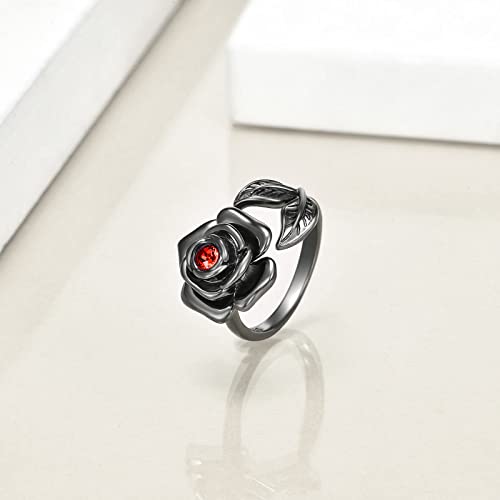 AOBOCO Sterling Silver Rose Ring Urn for Loved One Ashes Black Goth Rose Jewelry - size: 6-7, style: Black Rose Urn