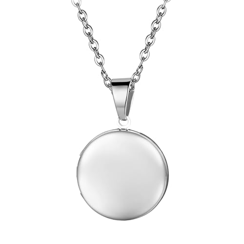 OIDEA Locket Necklace for Women: Gold Photo Lockets that Hold Picture Stainless Steel Necklace with Picture Inside Birthday Mothers Day Jewelry Gifts for Womens - color: round - silver