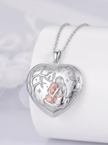 Poiuy Photo Locket Necklace for Women, Heart Picture Pendant Photo Necklace Jewelry Christmas Memorial Birthday Gifts for Women Daughter Mom - color: Mother Daughter Locket Necklace