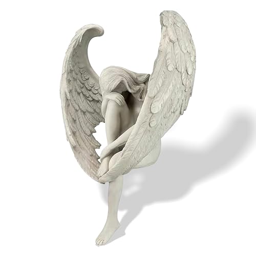 Elegant Angel Resin Sculpture - Hand-Carved Guardian Angel Statue - Kneeling Angel Figurine for Home & Garden Decoration - Emotional & Inspirational Ornament for Tabletop or Staircase Display