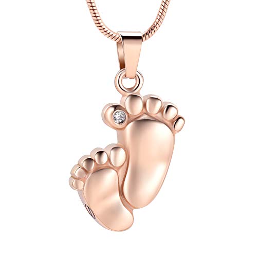Imrsanl Footprint Cremation Urn Pendant Necklace for Ashes Stainless Steel Mini Urns Jewelry to Holder Ashes Baby Foot Memorial Keepsake - color: Rose Gold