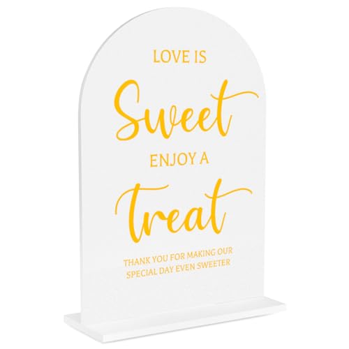 Wedding Signs Decor, Love is Sweet Sign for Dessert Table, Wedding Supplies 5x7 Inch, Wedding Signs for Ceremony And Reception, Arch Acrylic Table Sign for Anniversary And Event - color: GoldSweet