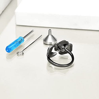 AOBOCO Sterling Silver Rose Ring Urn for Loved One Ashes Black Goth Rose Jewelry - size: 6-7, style: Black Rose Urn