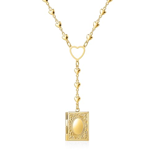 Personalized Heart Locket Necklace for Women Stainless Steel- Heart Necklace - color: Gold-H