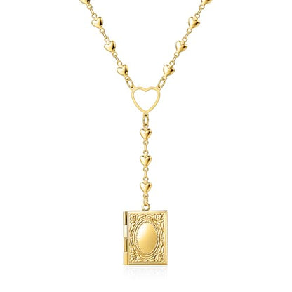 Personalized Heart Locket Necklace for Women Stainless Steel- Heart Necklace - color: Gold-H