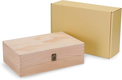 makerflo Large Natural Wooden Keepsake Memory Box Pack of 1, Pine Wood Storage Chest with Black Felt Interior, Clasp Closure, Ideal for Personalization, Laser Engraving Blank, UV DTF - color: Natural (Unfinished), size: Singles