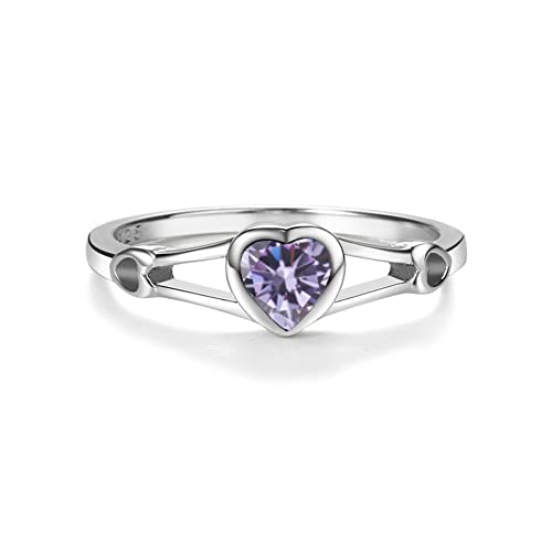 Precious Pieces Heart Birthstone Ring, 925 Sterling Silver | Available in all 12 simulated birthstones for babies, little girls & pinky rings. A meaningful birthday keepsake. - color: 06-June Size 5