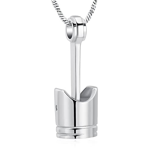 Yinplsmemory Mens Cremation Jewelry Motor Piston Urn Necklace for Ashes Keepsake Memorial Ashes Jewelry for Human/Pet Ashes - color: Silver